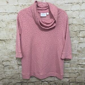 NWT National Pink Printed Cowl Neck 3/4 Sleeve Sweater